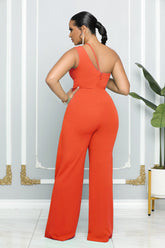 Sleeveless Single Shoulder Suspender High Waist Office Straight Jumpsuit